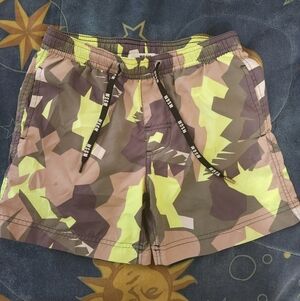MSGM Kids Boys Swim Shorts - Neon Yellow and Brown Camo